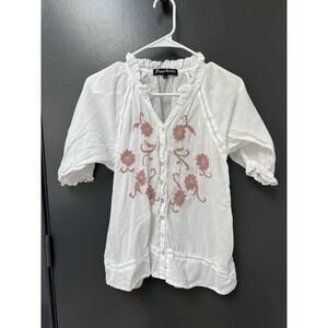 Sundance JP And Mattie Sz S White Embroidered Cotton Blouse Top Cottagecore